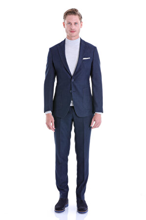 Lacivert Slim Fit Desenli Çift Düğme Takım Elbise | 50