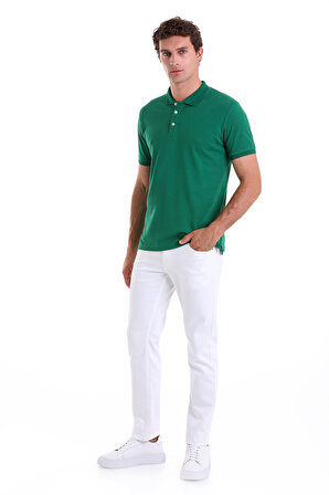 Yeşil Comfort Fit Düz 100% Pamuk Polo Yaka Polo Yaka Tişört