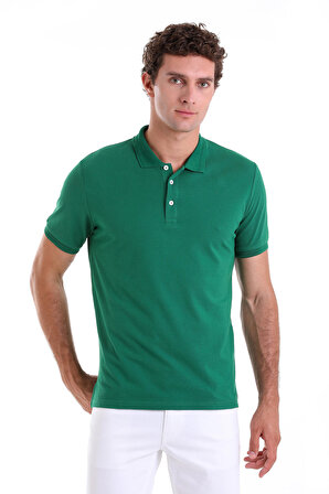 Yeşil Comfort Fit Düz 100% Pamuk Polo Yaka Polo Yaka Tişört