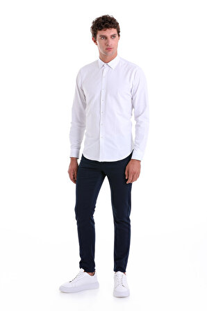 Beyaz D. Comfort Fit Desenli Pamuklu Slim Yaka Uzun Kollu Klasik Gömlek