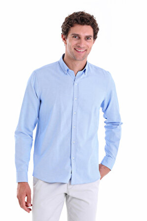 A. Mavi Comfort Fit Düz Pamuklu Düğmeli Yaka Uzun Kollu Oxford Gömlek