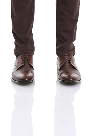 Kahverengi Klasik Düz Bağcıklı Deri Ayakkabı | 43
