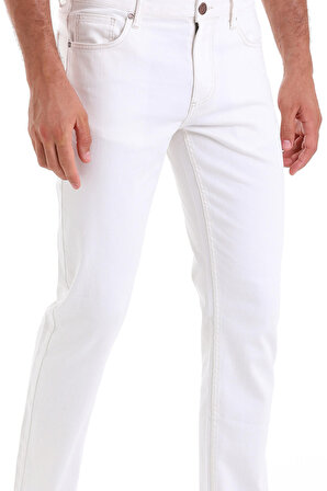 Beyaz Dinamik Fit Düz Pamuklu Beş Cep Kot Pantolon