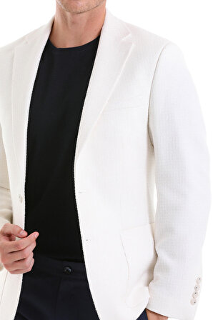 Beyaz D. Slim Fit Desenli Mono Yaka Casual Ceket