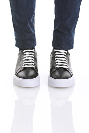 Siyah Casual Bağcıklı Deri Sneakers | 41