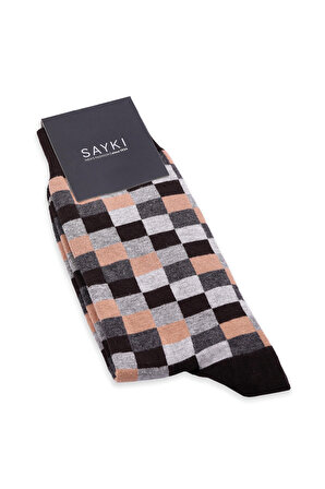 Kahverengi Kareli Pamuklu Soket Çorap | STD
