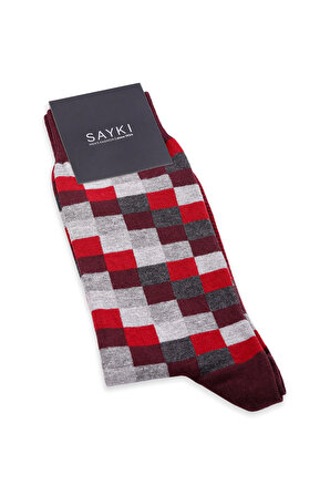 Bordo Kareli Pamuklu Soket Çorap | STD