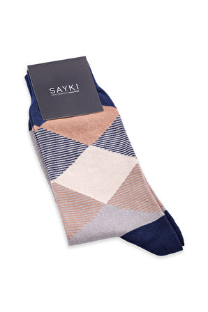 Lacivert Desenli Pamuklu Soket Çorap | STD