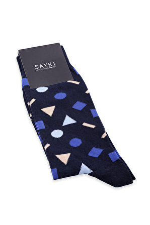 Lacivert  Desenli Pamuklu Soket Çorap | STD