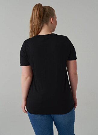 Luokk V Yaka Yarım Kollu Siyah Kadın T-Shirt