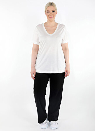 Luokk     Beyaz Kadın Büyük Beden T-Shirt BLU