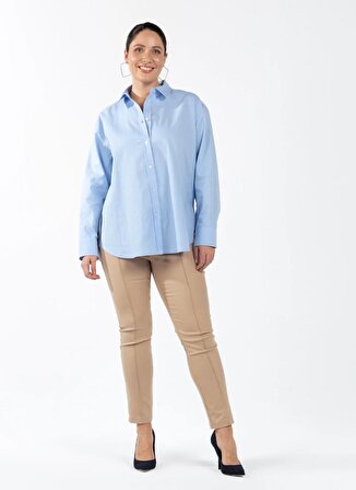 Luokk Rahat Gömlek Yaka Düz Mavi Kadın Gömlek KINSEY