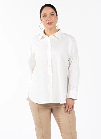 Luokk Rahat Gömlek Yaka Düz Beyaz Kadın Gömlek KINSEY