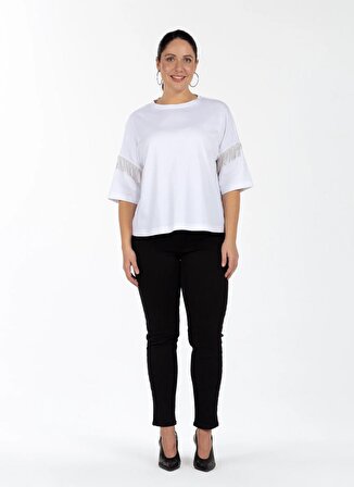 Luokk Yuvarlak Yaka Düz Beyaz Kadın T-Shirt JOAN