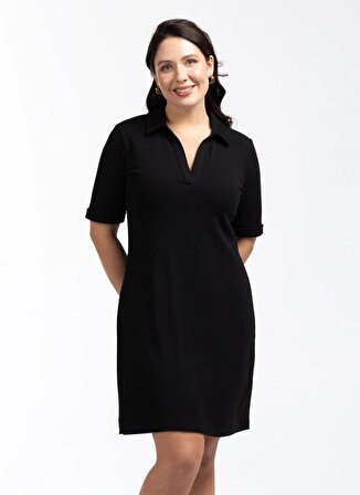 Luokk Polo Yaka Düz Siyah Kadın Elbise CARRIE