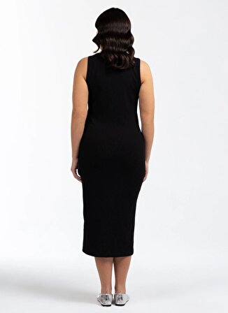 Luokk U Yaka Düz Siyah Midi Kadın Elbise SANDRA