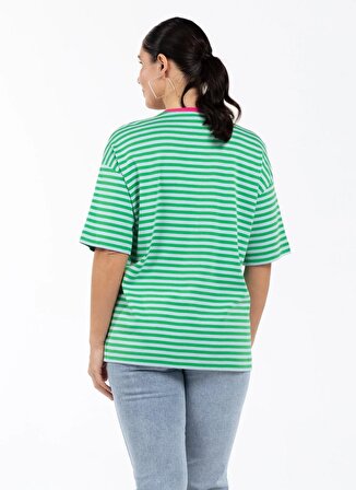 Luokk Yuvarlak Yaka Çizgili Yeşil Kadın T-Shirt MILA