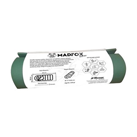 Madfox Nomad Foam Süperlight Kamp Matı [ Yeşil | 180*60cm-10mm | XPE-35 ]