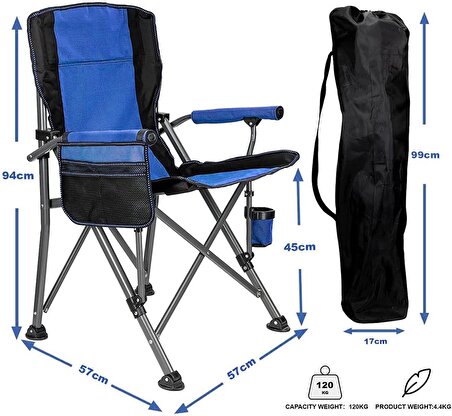 Madfox Roxy Katlanır Kamp Sandalyesi SİYAH-MAVİ