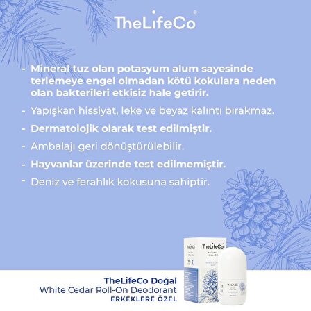TheLifeCo Doğal Roll-on Deodorant White Cedar(Men) 60ml x2