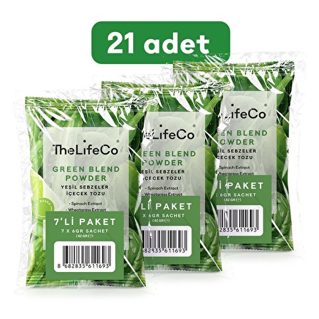 TheLifeCo Organik Yeşil Sebzeler İçecek Tozu Şase 6gr x 21ad