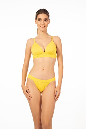 Estiva Kadın Bantlı İp Askılı Kaplı Bikini Takımı - Sarı