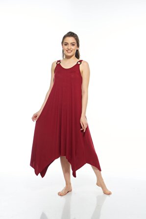 Estiva Kadın Düz Renkli Omuz Tokalı Likra Viskon Yazlık Elbise