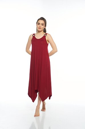 Estiva Kadın Düz Renkli Omuz Tokalı Likra Viskon Yazlık Elbise