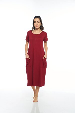 Estiva Kadın Düz Renkli Cepli Likra Viskon Yazlık Elbise