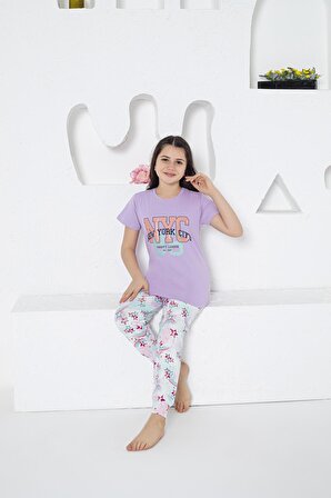Estiva Kız Çocuk Yıldız Desenli Kısa Kollu Yazlık Pijama Takımı