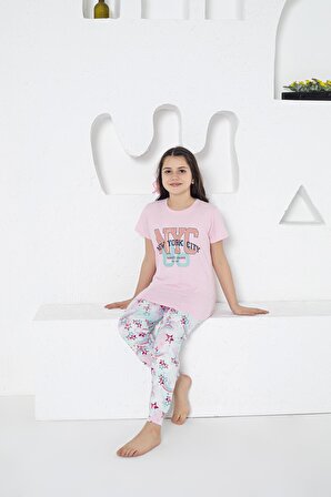 Estiva Kız Çocuk Yıldız Desenli Kısa Kollu Yazlık Pijama Takımı