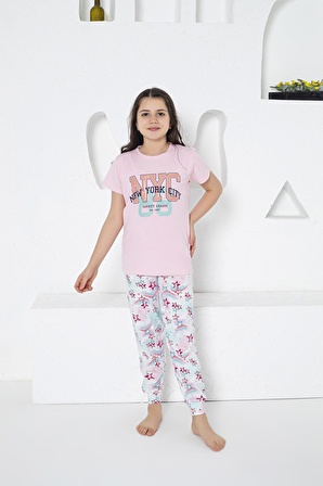 Estiva Kız Çocuk Yıldız Desenli Kısa Kollu Yazlık Pijama Takımı