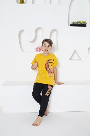 Estiva Erkek Çocuk Basket Baskılı Kısa Kollu Yazlık Pijama Takımı