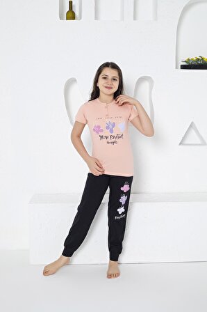 Estiva Kız Çocuk Çiçek Desenli Kısa Kollu Yazlık Pijama Takımı