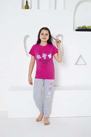 Estiva Kız Çocuk Çiçek Desenli Kısa Kollu Yazlık Pijama Takımı