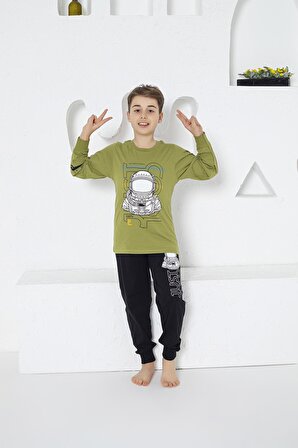 Estiva Erkek Çocuk Astronot Desenli Uzun Kollu Yazlık Pijama Takımı