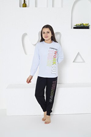 Estiva Kız Çocuk Workout Baskılı Uzun Kollu Yazlık Pijama Takımı