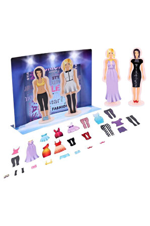 Manken Giydirme Seti 35 Farklı Manyetik Giysi Parçası Sahne Platformlu Kız Çocuk Evcilik Oyuncakları