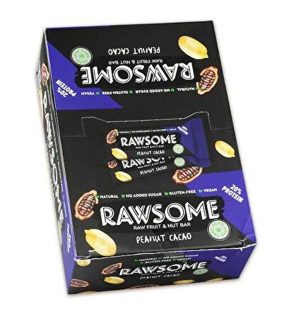 Rawsome Yerfıstığı ve Kakaolu Protein Bar 25 Gr. 20 Adet (1 Kutu)