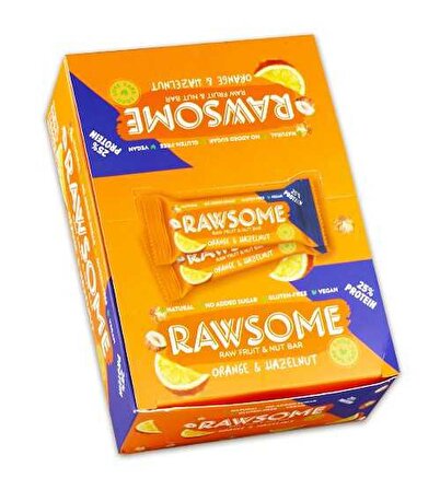 Rawsome Portakal ve Fındıklı Protein Bar 40 Gr. 16 Adet (1 Kutu)