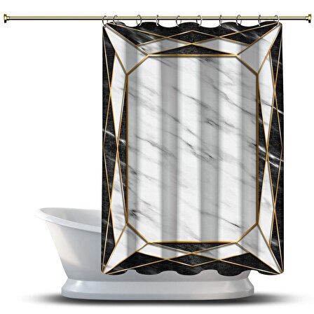 Banyo Duş Perdesi Tasarım Dekor Altın Değerli Taş Çerçeve Mermer Dijital Baskılı En 175 cm