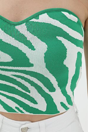 Zebra Desen Triko Crop - Yeşil