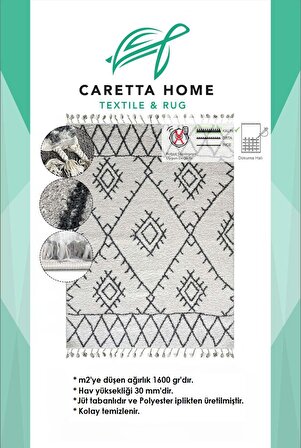 Caretta Home Bonita Seri Dokuma Shaggy Peluş Jüt Salon Oturma Odası Mutfak Çocuk Yatak Odası Halısı