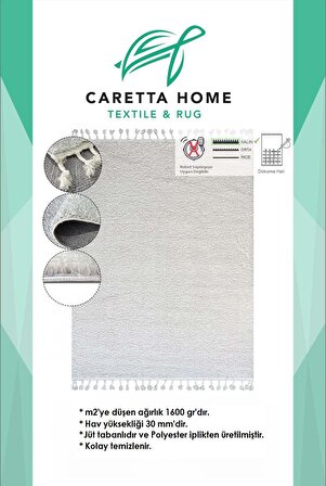 Caretta Home Bonita Seri Dokuma Shaggy Peluş Jüt Salon Oturma Odası Mutfak Çocuk Yatak Odası Halısı
