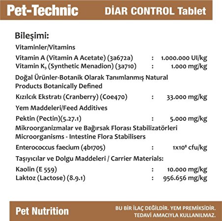 Pet Technic Yavru-Yetişkin Bağırsak Sistemi Destekleyici Tablet 2 x 75 Tablet