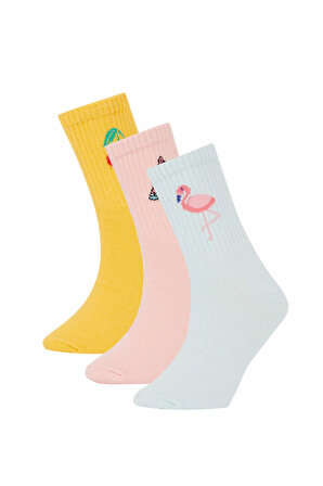 DeFacto Kız Çocuk 3'lü Pamuklu Uzun Çorap N1748A6NSKR1