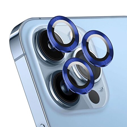Microsonic Apple Uyumlu iPhone 14 Pro Max Tekli Kamera Lens Koruma Camı Lacivert