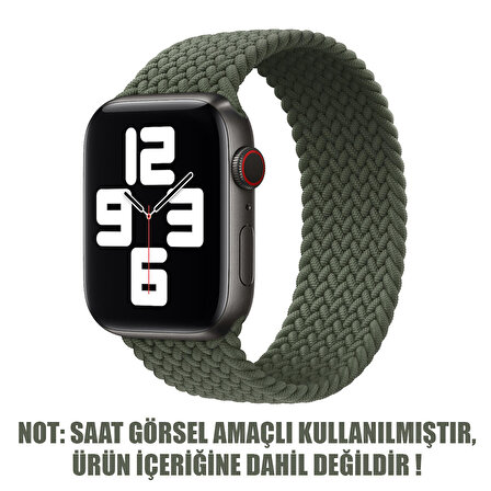 Microsonic Apple Watch Series 9 45mm Kordon, (Large Size, 160mm) Braided Solo Loop Band Koyu Yeşil