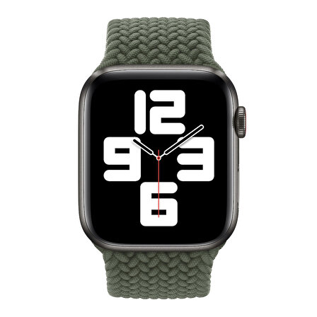Microsonic Apple Watch Series 9 45mm Kordon, (Large Size, 160mm) Braided Solo Loop Band Koyu Yeşil