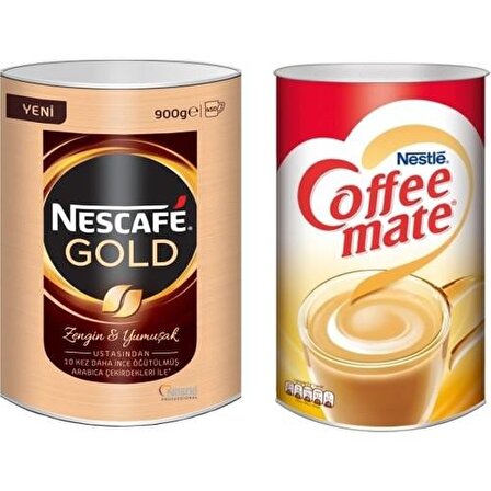 Nescafe Gold Klasik Sade 900 gr Teneke + Nestle Coffee Mate 2 kg